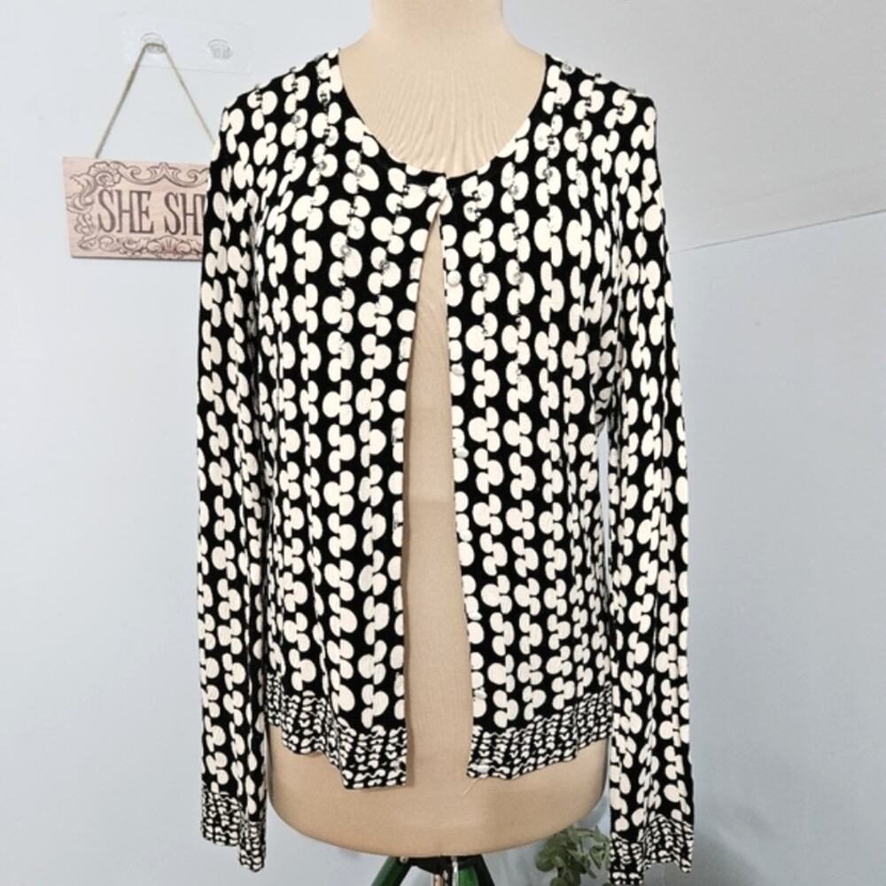 LouLou Cardigan Sweater Button‎ Front Embellished Bling Rhinestone Old Money Vtg